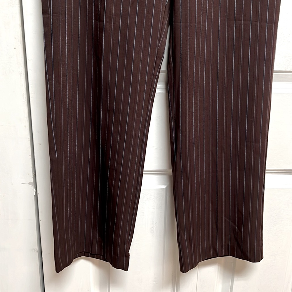 K.C. Spencer Dark Brown Blue Pinstripe Mid Rise Stretch Trousers Dress Pants 6P - Picture 3 of 6